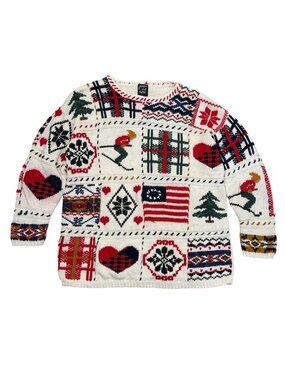 Vintage 90s Jacque And Koko Patchwork Ski Winter Holiday Crewneck Sweater Women’